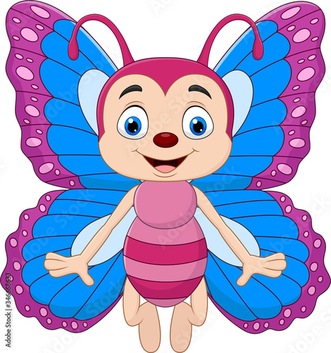 Cartoon funny butterfly isolated on white background