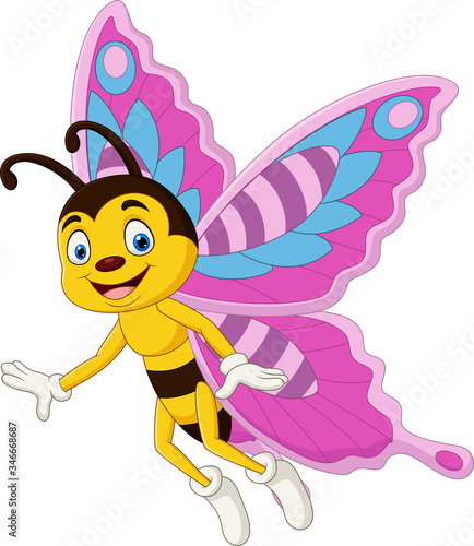 Cartoon happy butterfly isolated on white background