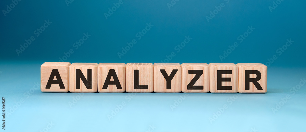 Analyzer data - text on treadcubes on a blue gradient background Analyzer data - text on treadcubes on a blue gradient background