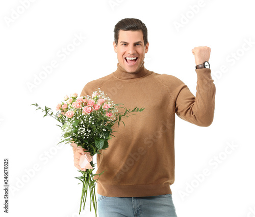 Happy handsome man with bou...