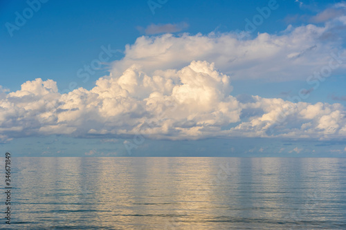 Tropical beach and summer sea water with blue sky and white clouds on the island of Phu Quoc, Vietnam