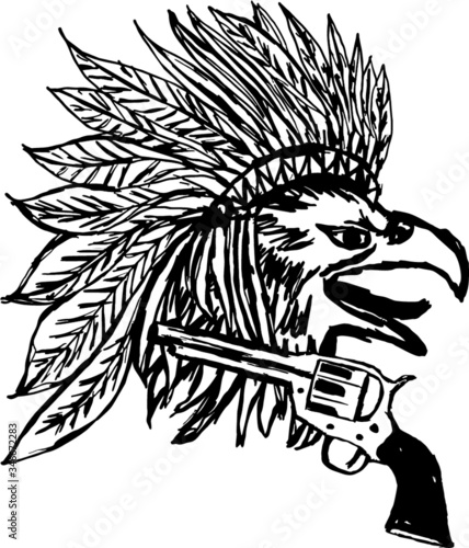 Tattoo tribal Hand drawing winged eagle print embroidery graphic design vector art