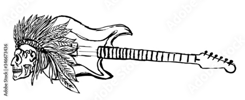 Rock guitar print embroidery graphic design vector art
