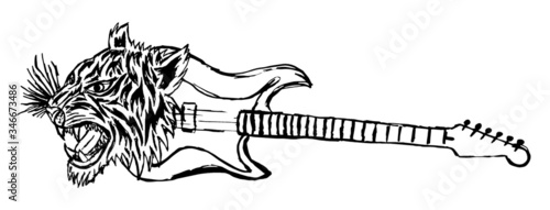 Rock guitar print embroidery graphic design vector art