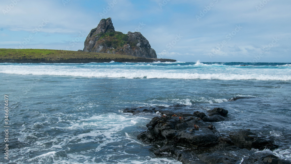 Fernando de Noronha - Brazil. Beautiful landscape with rock formations, vegetation and the sea, on the island of Fernando de Noronha, Brazil