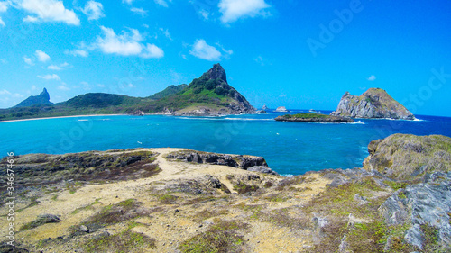 Fernando de Noronha - Brazil. Beautiful landscape with rock formations  vegetation and the sea  on the island of Fernando de Noronha  Brazil