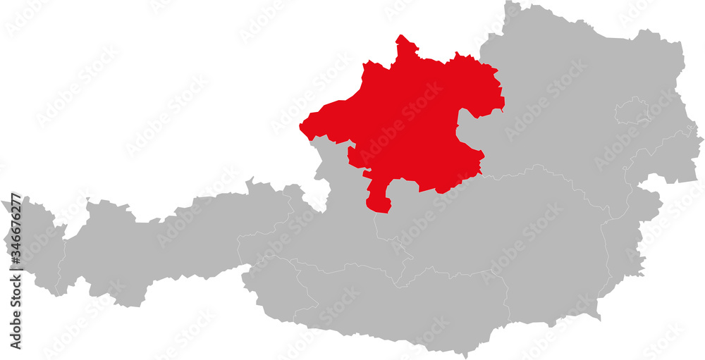 Upper Austria province highlighted on Austria map. Light gray background.
