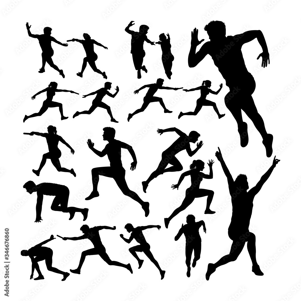 Fototapeta Relay race runner silhouettes. Good use for symbol, logo, web icon, mascot, sign, or any design you want.