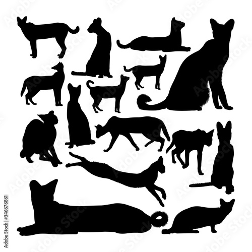 Serval cat animal silhouettes. Good use for symbol, logo, web icon, mascot, sign, or any design you want.