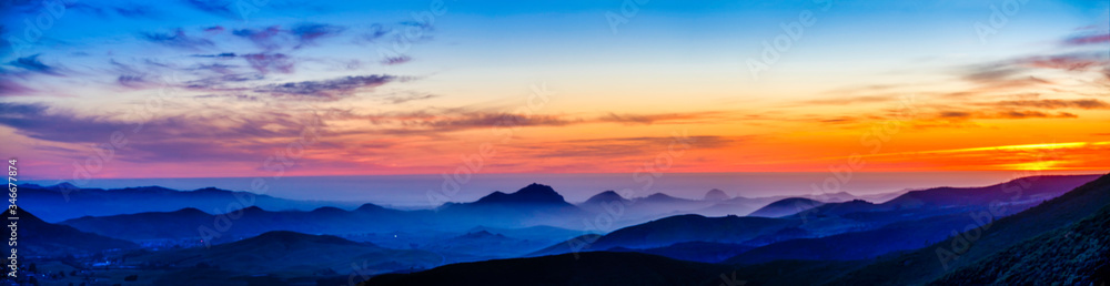 Panorama from View of Mountains at Sunset