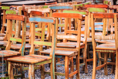 Colorful wooden chairs