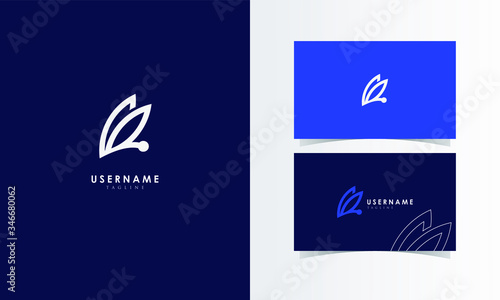 R Rabbit Line Logo Mark with business card template design for branding identity