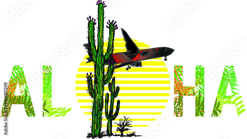 Aloha print embroidery graphic design vector art
