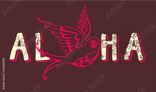 Aloha print embroidery graphic design vector art