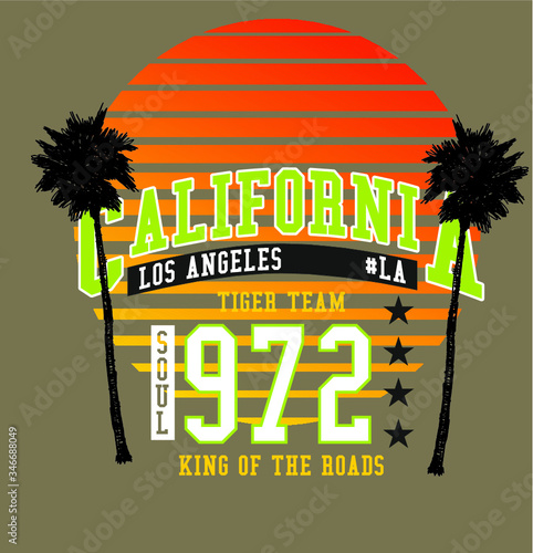 California Sunset and palm trees embroidery graphic design vector art