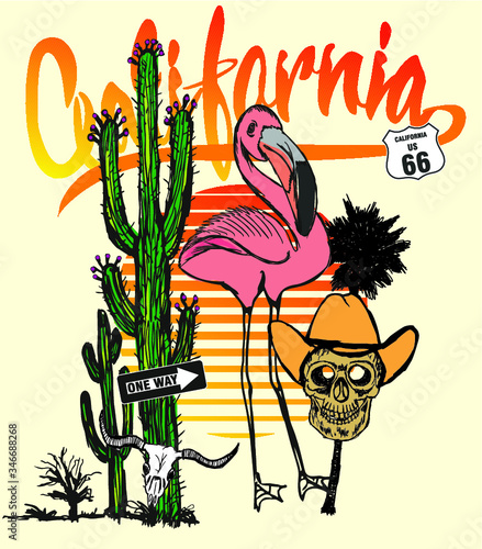 California cowboy embroidery graphic design vector art