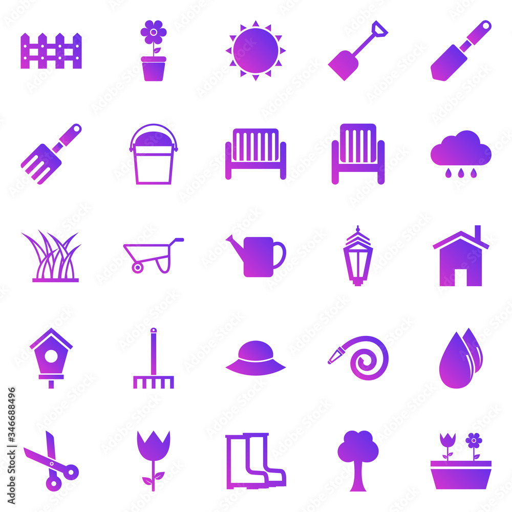 Gardening gradient icons on white background Gardening gradient icons on white background