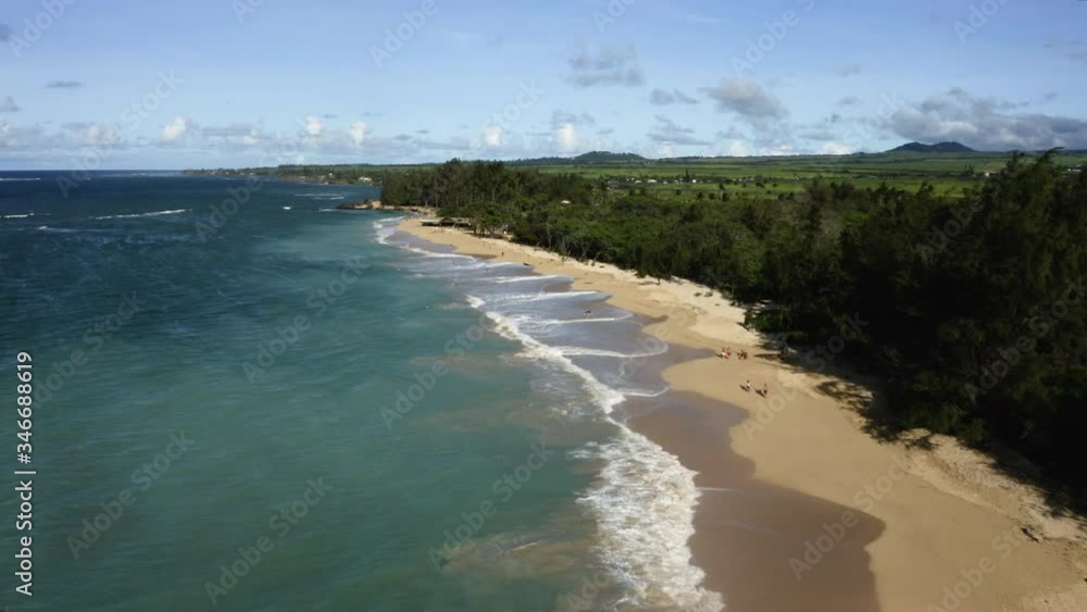 Aerial View Of Tourists Walking On Beautiful Beach, Hawaii. Aerial View Of Tourists Walking On Beautiful Beach, Hawaii.
