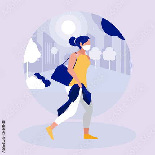 Woman with mask at park vector design