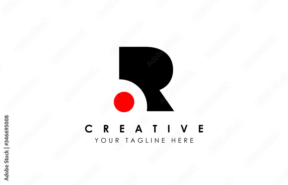Black Letter R Logo. R Letter Design Vector with Red Dot - obrazy, fototapety, plakaty 