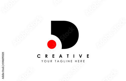 Black Letter D Logo. D Letter Design Vector with Red Dot