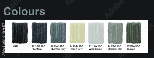2020 color trends, full palette with swatches. Set color for fashion, home decor, interiors design, makeup colours vector illustration. Color swatch trend