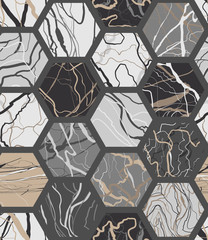 Handdoek met foto Marmeren hexagons patronen Hexagon textuur met natuurlijke marmerlook  © shaofoto