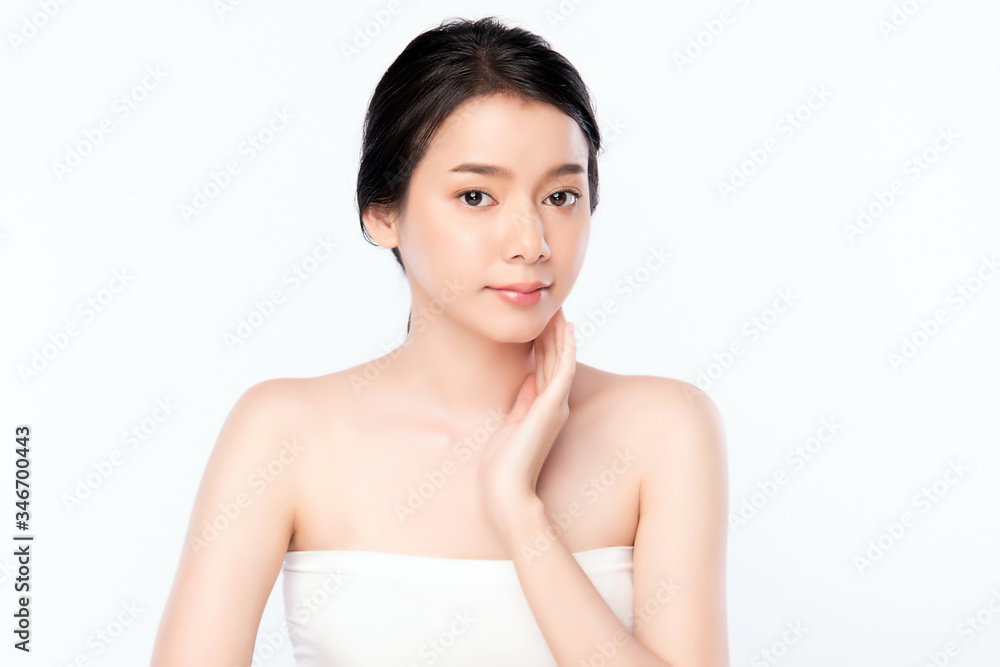 Beautiful Young Asian Woman with Clean Fresh Skin. Face care, Facial treatment, Cosmetology, beauty and healthy skin and cosmetic concept, woman beauty skin isolated on white background Beautiful Young Asian Woman with Clean Fresh Skin. Face care, Facial treatment, Cosmetology, beauty and healthy skin and cosmetic concept, woman beauty skin isolated on white background
