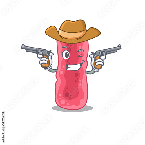 Cute handsome cowboy of shigella sonnei cartoon character with guns photo