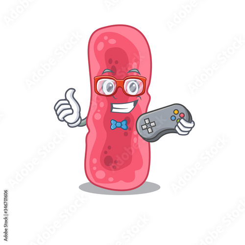 Mascot design concept of shigella sonnei gamer using controller photo