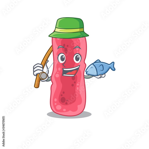 Cartoon design concept of shigella sonnei while fishing