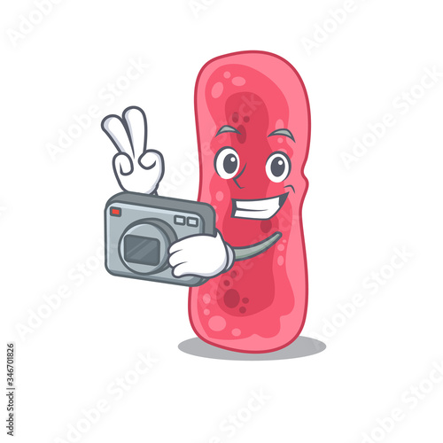 Shigella Sonnei mascot design as a professional photographer working with camera