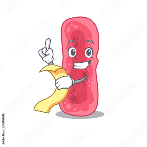 Shigella Sonnei mascot character design with a menu on his hand