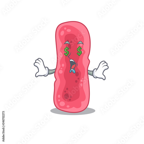 Rich cartoon character design of shigella sonnei with money eyes