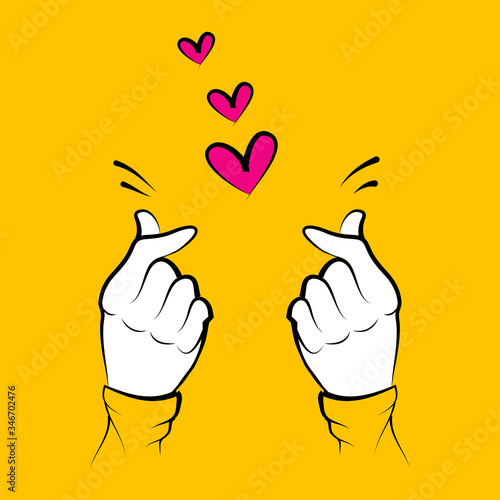 hand drawn of hands up. hands clapping. Give and share your love to people. Korean hands love sign. vector illustration
