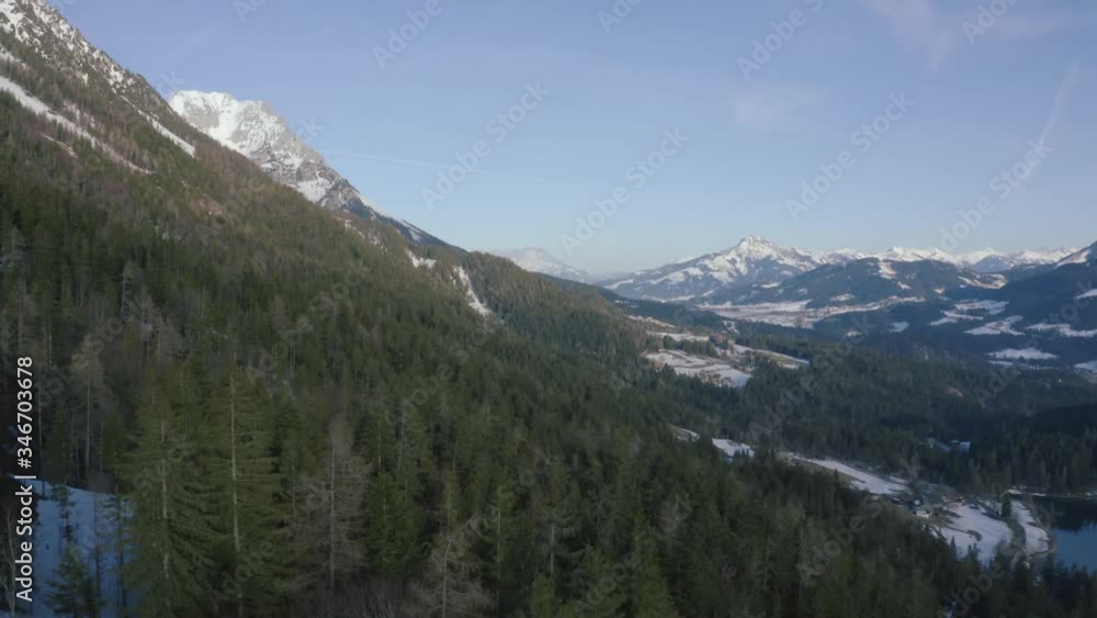 Aerial Tilt into snowy forest in the Austrian Mountains Aerial Tilt into snowy forest in the Austrian Mountains