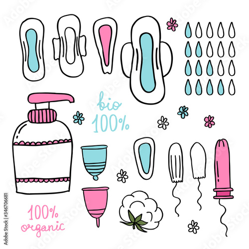 Feminine hygiene doodle icons
