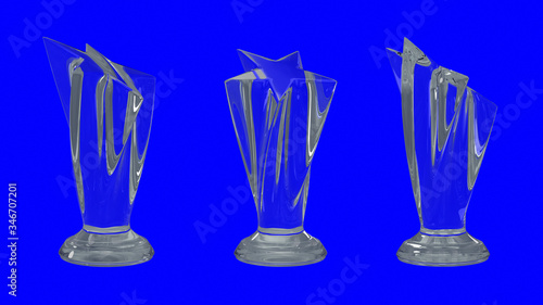3D Rendering of a Star Shape Glass Trophy Set on Removable Blue Screen Background