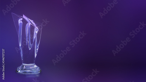 3D Rendering of a Star Shape Glass Trophy on Purple Black Background