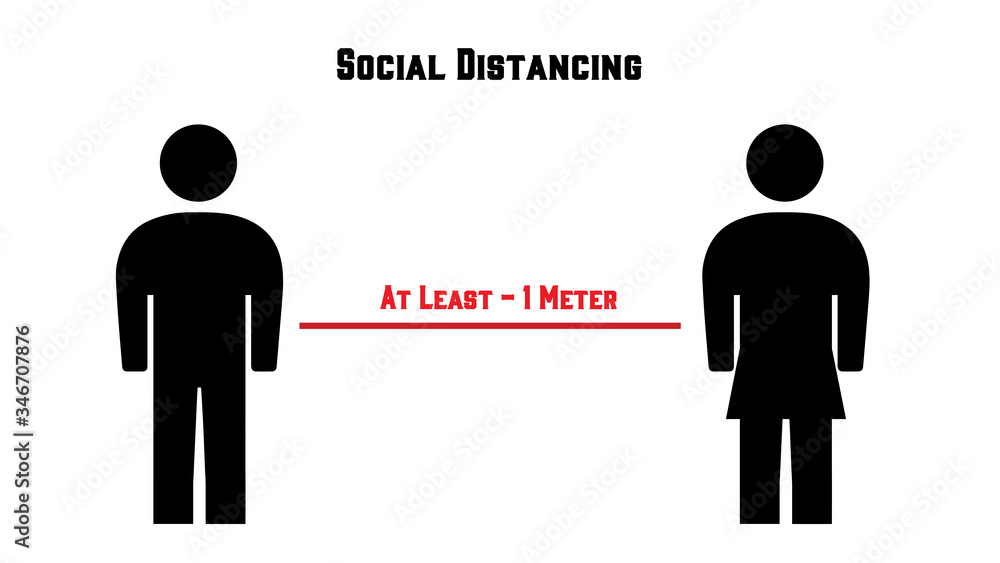 one Meter Social Distancing illustration on White background one Meter Social Distancing illustration on White background