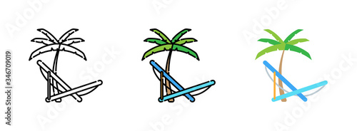 Beach chair and coconut tree icon set isolated on white background for web design ,travel concept