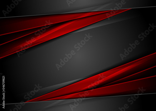 High contrast red and black glossy stripes. Abstract tech vector corporate background
