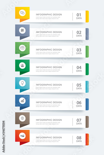 8 data infographics tab paper index template. Vector illustration abstract background. Can be used for workflow layout, business step, banner, web design.