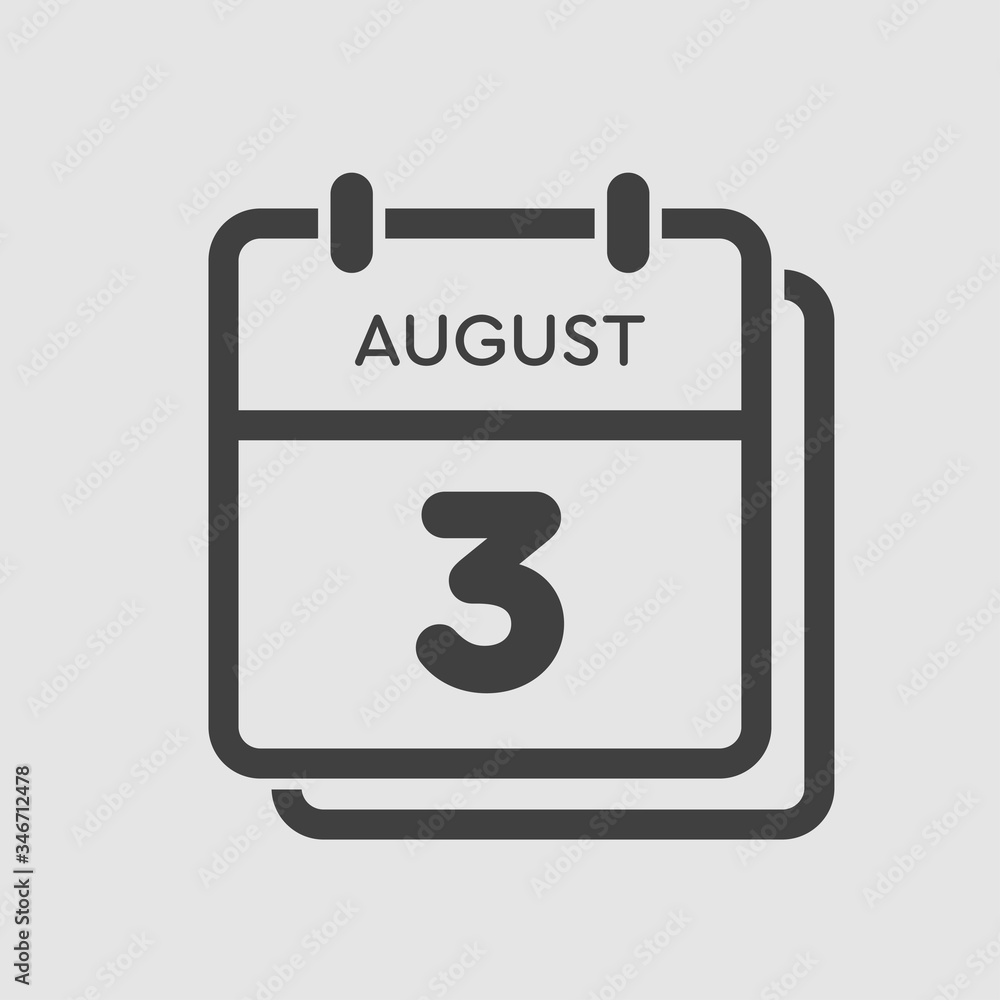 Calendar icon day 3 August, date days of the year Calendar icon day 3 August, date days of the year