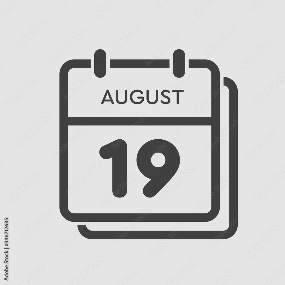 Calendar icon day 19 August, date days of the year Calendar icon day 19 August, date days of the year