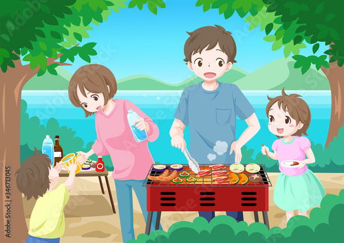 Wallpaper Mural 家族でバーべキュー　BBQ　背景あり Torontodigital.ca