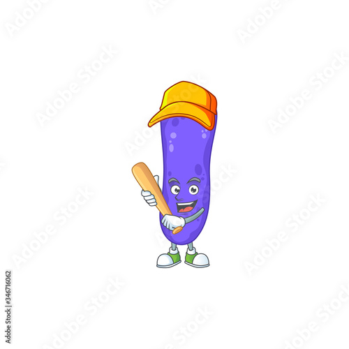Escherichia coli cartoon design concept of hold baseball stick