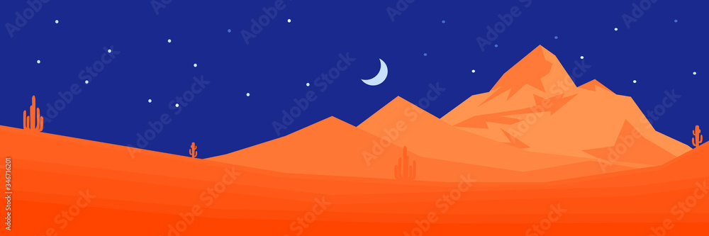 Desert vector panorama landscape  in lush lava color tones.