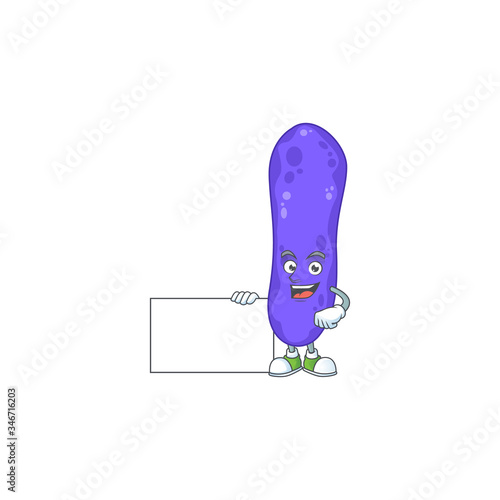 Escherichia coli cartoon character concept Thumbs up having a white board