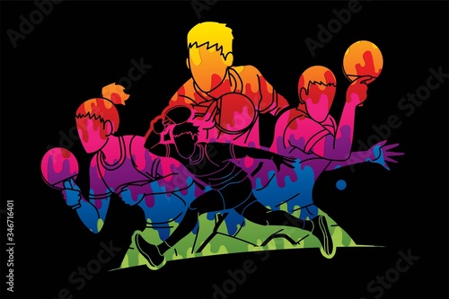 Group of Ping Pong players, Table Tennis players action cartoon sport graphic vector.